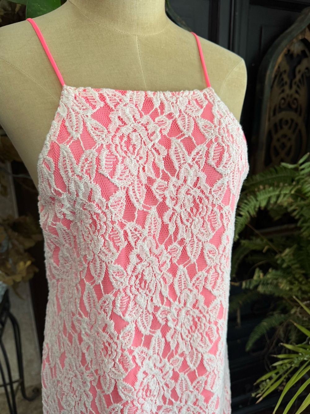 Anthropologie Lace Overlay Mini Dress 80s Inspired Party Barbiecore - Picture 12 of 15